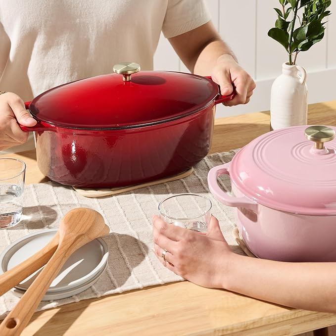 Best Choice Products Oval 7.5 Quart Enamel Cast-Iron Dutch Oven, Heavy-Duty Pre-Seasoned for Baking, Cooking w/Side Handles ??Red