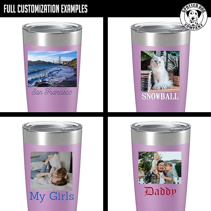 Personalized 20oz (17 Colors) Photo Picture Printed Insulated Stainless Steel Powder Coated Tumbler with Lid ??Customized Mom Mother's Day Gift Gift for Men, Custom Mum Women Dad Men (Light Purple)