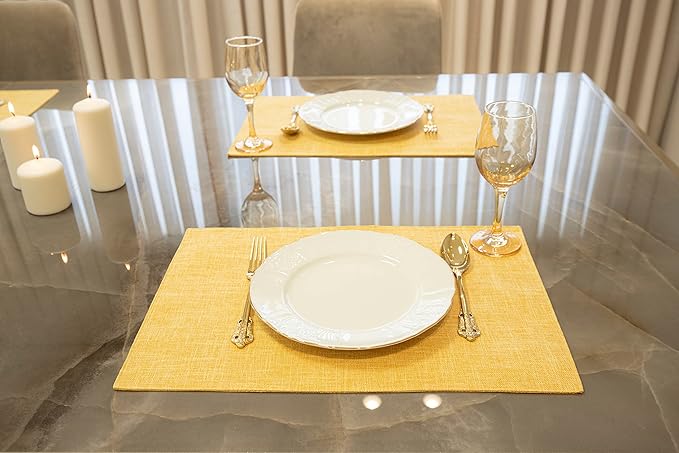 HOMEYNICE Placemat Set-Washable Place Mats for Parties, Elegant Table Mats for Kitchen Table, Set of 4 Dining Table Placemats, Heat-Resistant Cloth Placemats for Indoor and Outdoor,13x19-Yellow