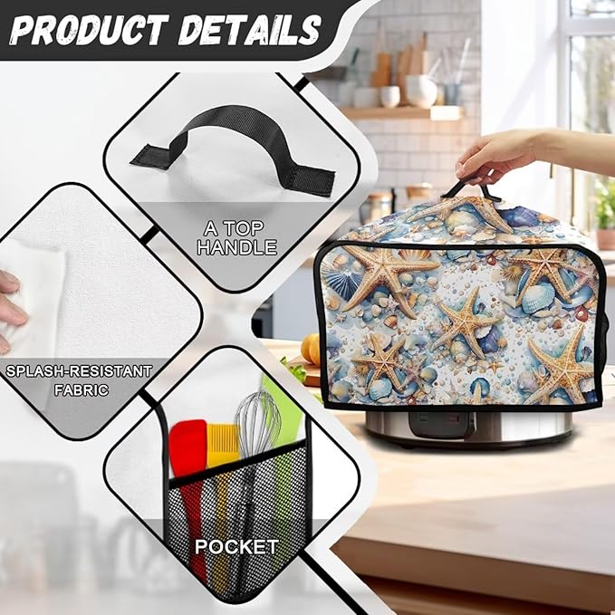 Beach Shell Starfish Slow Cooker Cover Reuseable Slow Cooker Dust Cover Oval Crock Pot Cover for Small Appliance Dustproof Oil-Proof Insulated Protector Cover