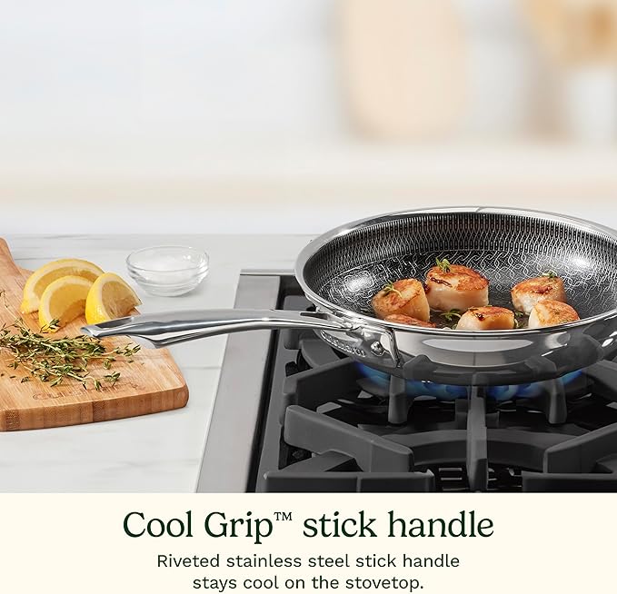 Cuisinart FusionElite+ Nonstick Tri-Ply Stainless Steel Skillet, 8??Skillet Frying Pan with PURELYSEAR Ceramic Nonstick Technology, Scratch Proof, Cool Grip Handles, Dishwasher Safe