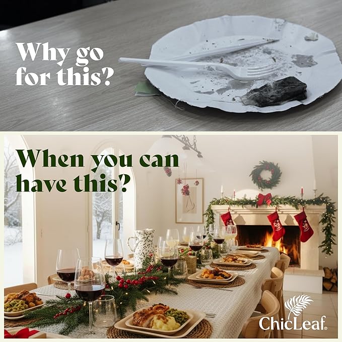 Chic Leaf Palm Leaf Bamboo Style Plates - 9-Inch Square, Pack of 50 - Compostable Serving Platters - Microwave-Safe Disposable Plates - Durable Party Dishware for Winter Events & Indoor Gatherings
