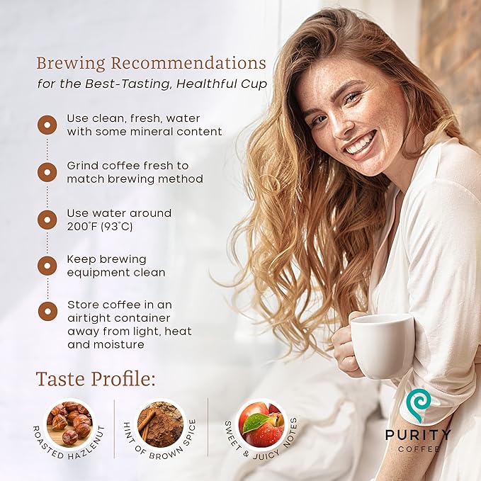 PURITY COFFEE PROTECT High Antioxidant Light-Medium Roast Whole Bean (12oz Bag) | Specialty-Grade USDA Organic Arabica Blend | Third Party Tested for Mold, Mycotoxins & Pesticides
