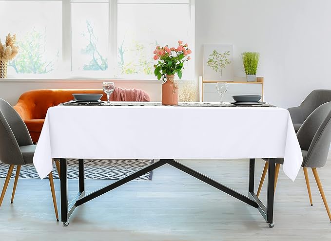 Utopia Kitchen Rectangle Table Cloth 2 Pack [60x120 Inches, White] Tablecloth Machine Washable Fabric Polyester Table Cover for Dining, Buffet Parties, Picnic, Events, Weddings and Restaurants