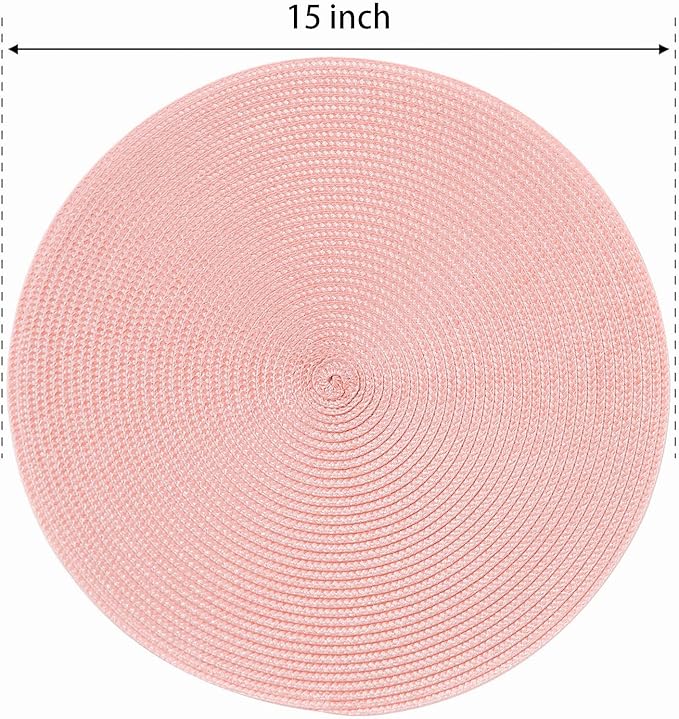 FunWheat Round Braided Placemats Set of 8 Place Mats for Dining Table Woven Washable Non-Slip Table Mats 15 Inch(Pink,8pcs)