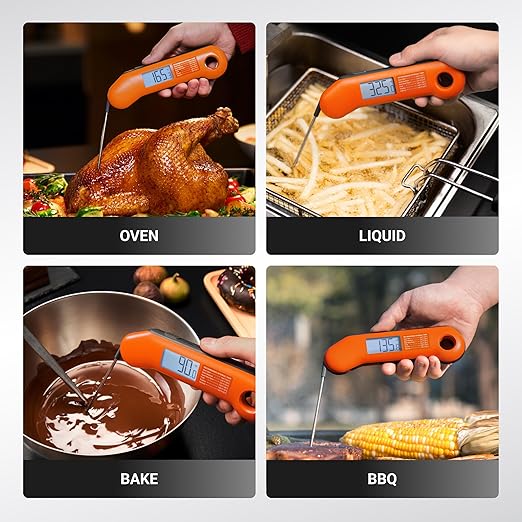 Professional Meat Thermometer Digital, Ultra-Fast 0.5 Sec Instant Read, NIST Certified 짹0.5째F Accuracy, IP67 Waterproof, Auto-Rotating Backlit Display, Lift-to-Wake, for BBQ/Candy, Orange&Gray