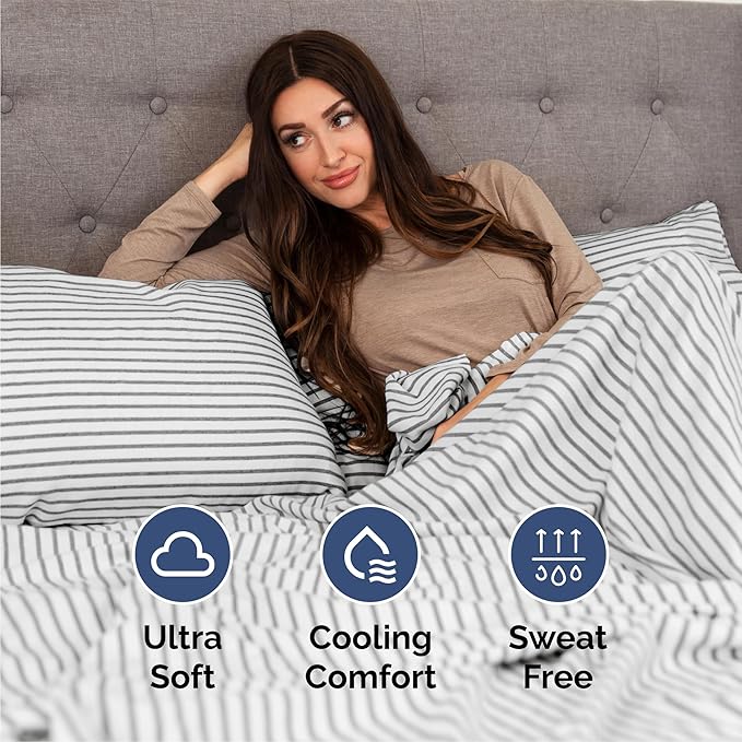 Queen 6 Piece Sheet Set - Cooling & Breathable Bed Sheets - Hotel Luxury Bed Sheets for Women, Men, Kids & Teens - Bedding w/Deep Pockets & Easy Fit - Soft & Wrinkle Free - Queen Grey Stripes Sheets