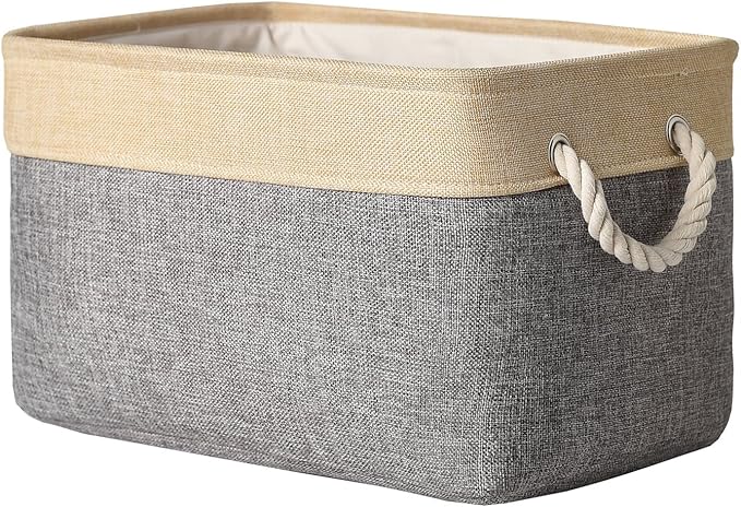 TheWarmHome Storage Basket - 15.7L횞11.8W횞8.3H 1 Pack Large Baskets for Organizing Shelves, Storage Bins for Clothes Book Shelf Home Fabric Storage Cubes (Gold and Grey)