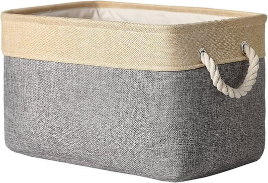 TheWarmHome Storage Basket - 15.7L횞11.8W횞8.3H 1 Pack Large Baskets for Organizing Shelves, Storage Bins for Clothes Book Shelf Home Fabric Storage Cubes (Gold and Grey)