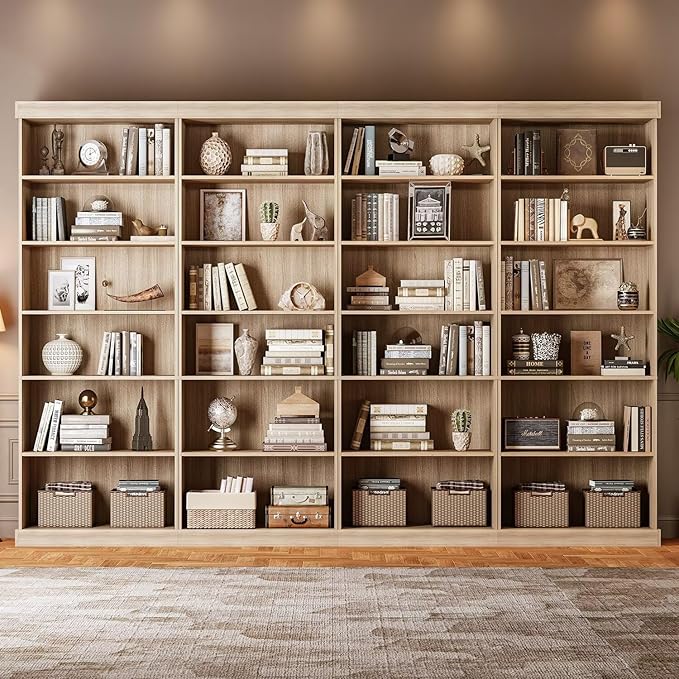Vyre 70.8" Tall Brown Bookshelf, Farmhouse Modular Bookcase with 6-Tier Adjustable Shelves, Large Storage Cabinet for Home Office, Living Room, Set of 2