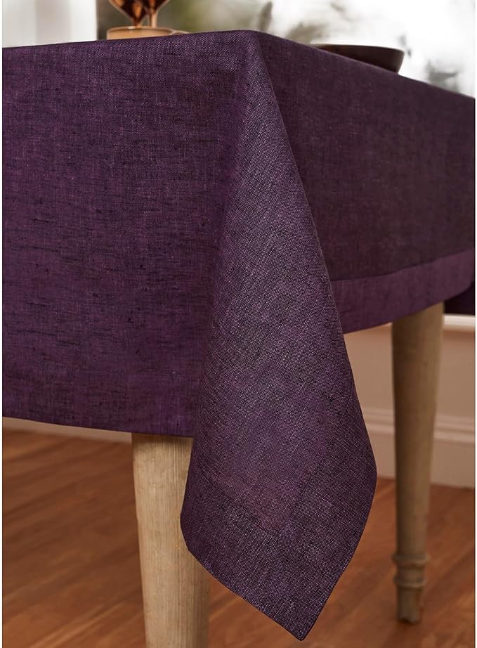 Solino Home Linen Tablecloth 60 x 132 Inch - 100% Pure Linen Grape Table Cloth for Rectangular Tables - Athena, Machine Washable Cloth Tablecloth for Valentines, Spring, Easter