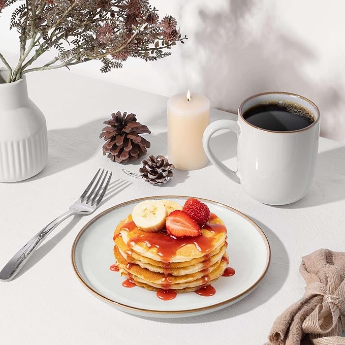 Herogo Plates and Bowls Sets for 4, 12 Pieces Stoneware Dinnerware Sets, Double Reactive Glaze, Microwave & Dishwasher Safe, Scratch Resistant, Ivory White