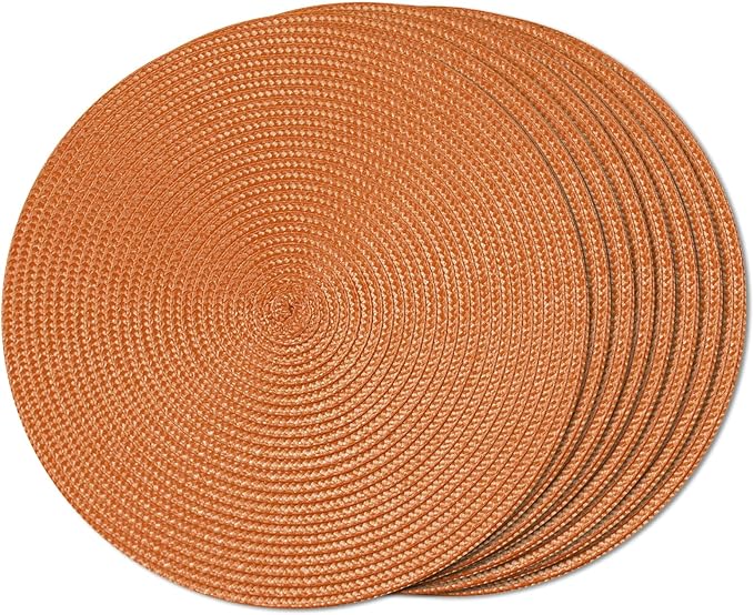 FunWheat Round Braided Placemats Set of 8 Place Mats for Dining Tables Woven Washable Non-Slip Table mats Small 13 inch(S Dark Orange, 8pcs)