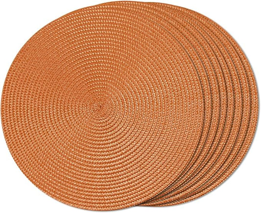 FunWheat Round Braided Placemats Set of 8 Place Mats for Dining Tables Woven Washable Non-Slip Table mats Small 13 inch(S Dark Orange, 8pcs)
