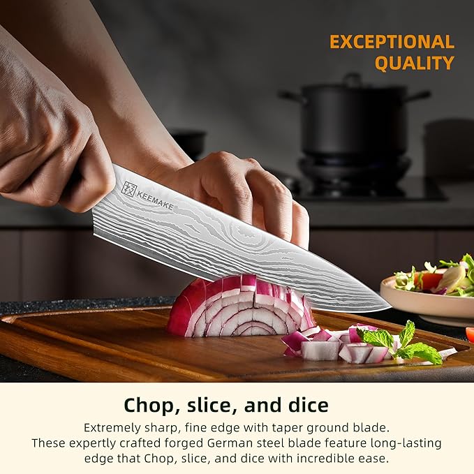 KEEMAKE Knife Block Set - 14 Piece Kitchen Knife Set with Block High Carbon Stainless Steel Ultra Sharp Chef Knife Sets Professional Kitchen Knives with Ergonomic Pakkawood Handle and Sharpener