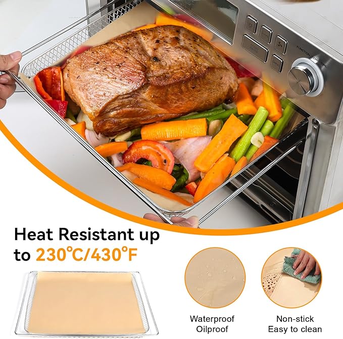 Air Fryer Liners Compatible with Cuisinart Air Fryer Cuisinart Convection Toaster Oven, 100 PCS Unbleached Baking Parchment Paper and 4 PCS Non-stick Mat