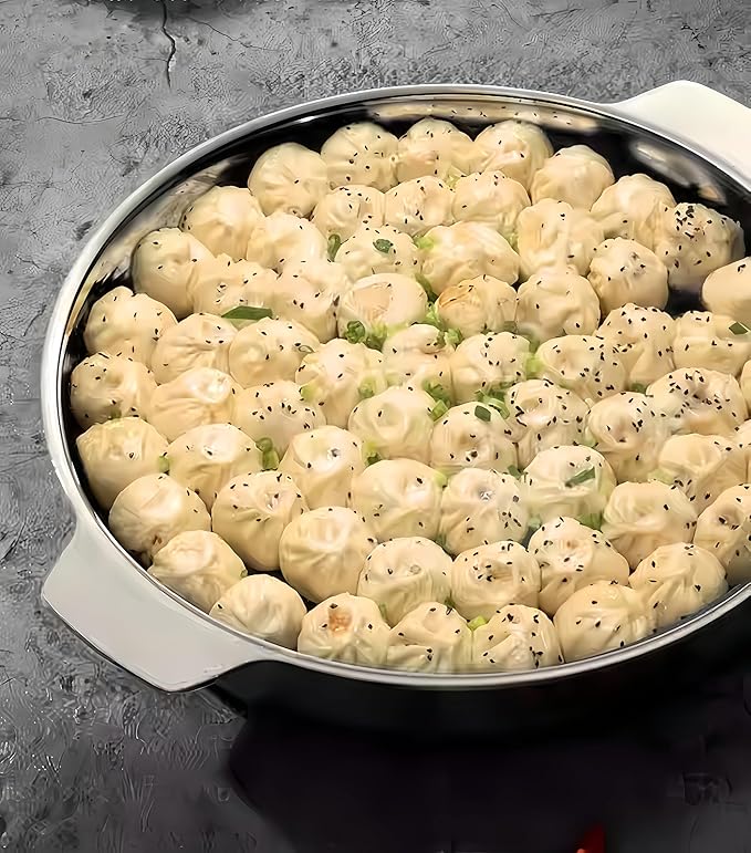 Stainless steel circular Roasting Pan for Oven or frying pan,Suitable for all heat sources,Toaster Oven Tray Pans,Hotel Pan,heavy-duty stainless steel with handle,Dishwasher Safe (W:16.7in;H:2.1in)