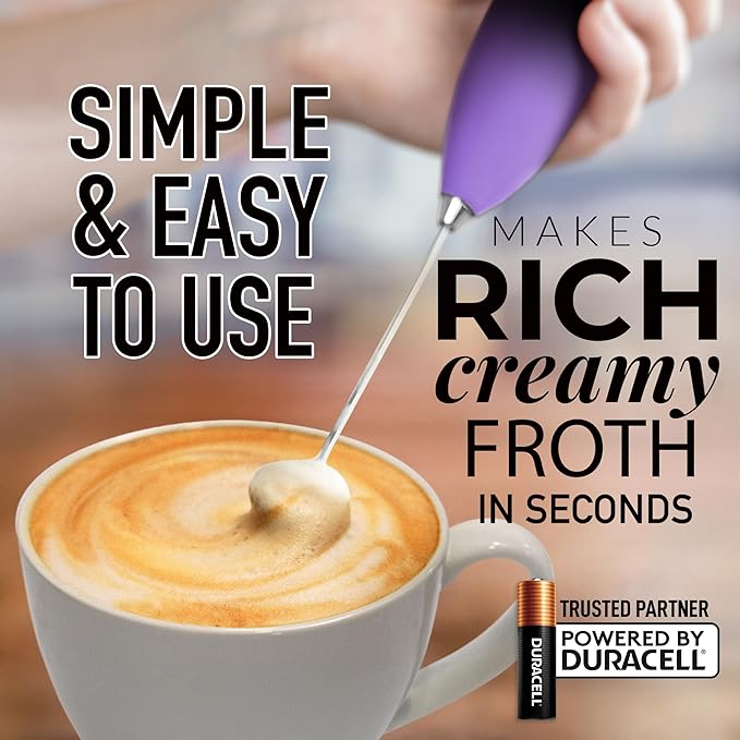 Zulay Kitchen Milk Frother Handheld Electric Whisk with AA Duracell Batteries ??Durable Drink Mixer for Coffee, Lattes, Cappuccinos & More - Galaxy