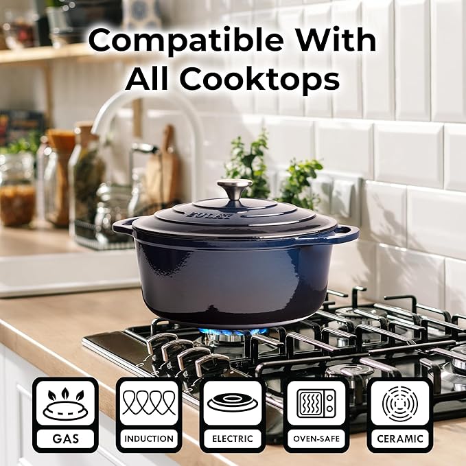 Zulay Kitchen 6 Quart Enameled Cast Iron Dutch Oven Pot with Lid ??Premium Durability & Oven Safe up to 500째F ??Heavy Duty Cookware Perfect for Bread Baking, Stews, Braising & Roasting - Lapis Lazuli