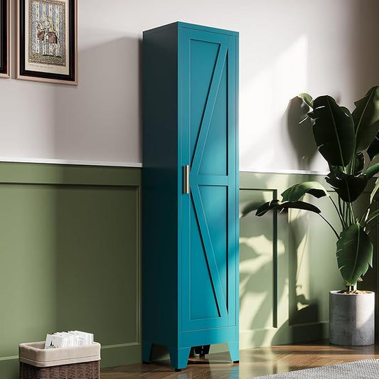 67?쏦 Blue Narrow Kitchen Cabinet, Metal Skinny Pantry Storage Cabinet,Tall Narrow Bathroom Storage Cabinet with Adjustable Shelves,Slim and Thin Pantry Cabinets for Living Room Dining Room