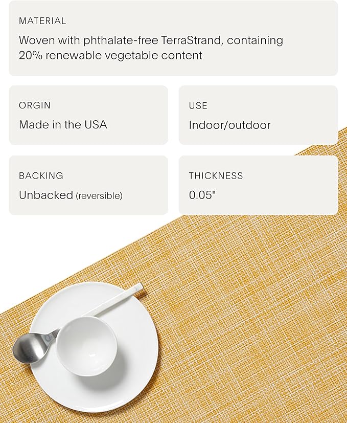 Chilewich Mini Basketweave Placemats in Ochre - Set of 4 - Easy Care Woven Tabletop Textiles - Indoor/Outdoor - 15" Round