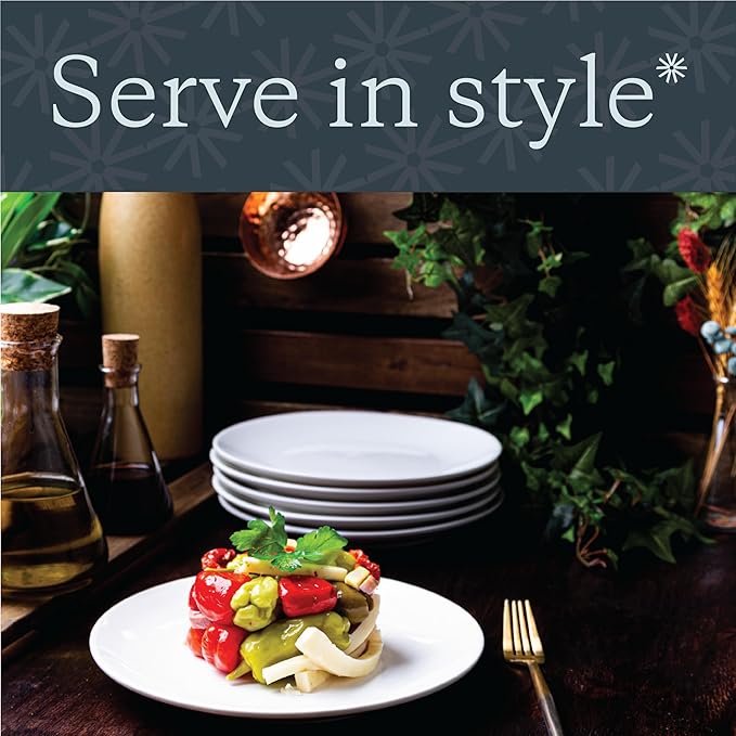 Vikko Salad Plate, Set of 6 White Plates, Fine Porcelain, Stackable 8 Inch Salad Plates, Dishwasher Safe, 8/'' Salad Plate