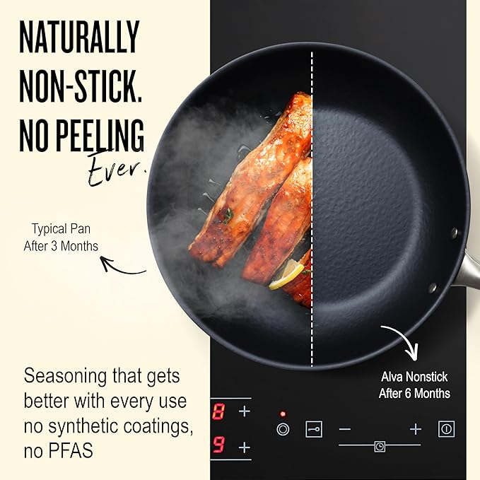 Alva Black Angus 9.5??Carbon Steel Frying Pan ??Naturally Nonstick, PFAS-Free & Toxin-Free, Oven & Induction Safe, Chef-Grade Heat Control, Built to Last a Lifetime, Designed in Belgium