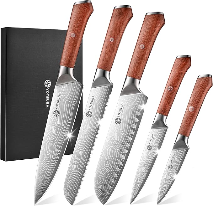 YOTSUBA 5PCS Kitchen Knives Set,Kitchen Knife Set,German High Carbon Stainless Steel Ultra Chef Knife Sets with Ergonomic Handle for Chopping Vegetable and Cooking