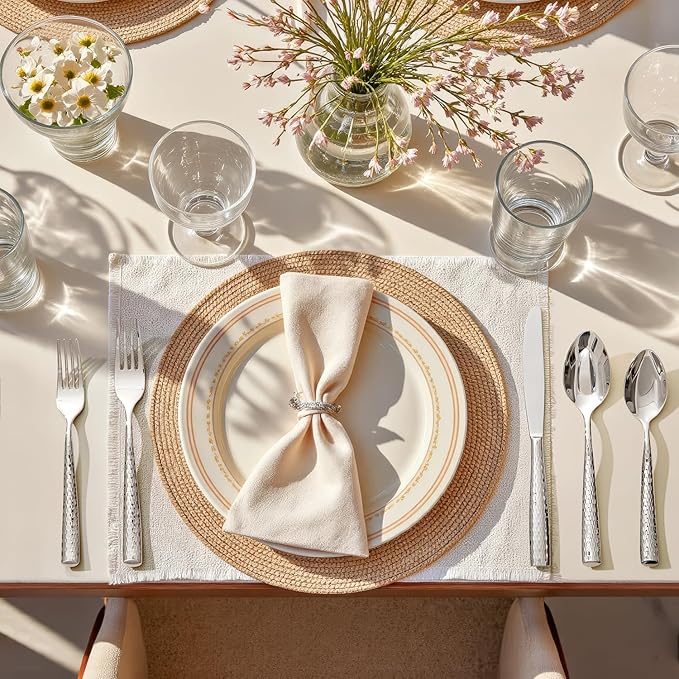 Kingstone Hammered Silverware Set, 40-Piece Flatware Set for 8, 18/10 Stainless Steel Heavy Duty Cutlery Set, Mirror Polished Utensil Sets for Home, Restaurant, wedding, Dishwasher Safe
