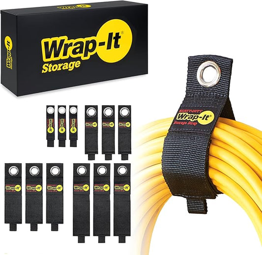 Heavy-Duty Wrap-It Storage Straps (Assorted 12 Pack) - Hanging Extension Cord Organizer for Cable Management and Storage on Garage Wall, RV Gadgets and Appliances