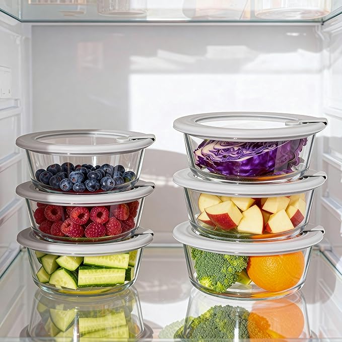 Glass Food Containers with Glass Lid (Grey-6RJ)