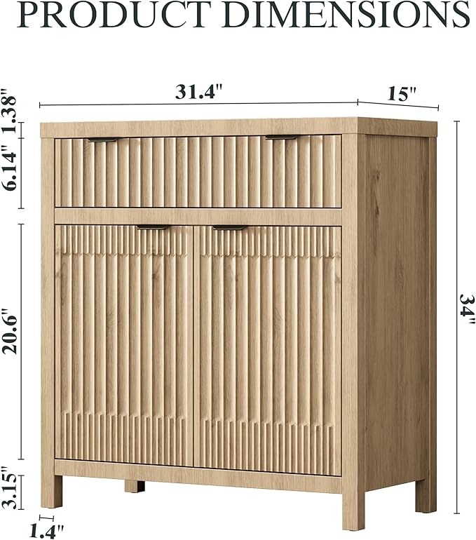 FLOWBACK 64'' Fluted Buffet Cabinet with Storage竊똋arge 62''W Sideboard Cabinet Modern Credenza with Fluted Doors & Shelves Farmhouse Coffee Bar Media Console Accent Cabinets for Living Room, Entryway