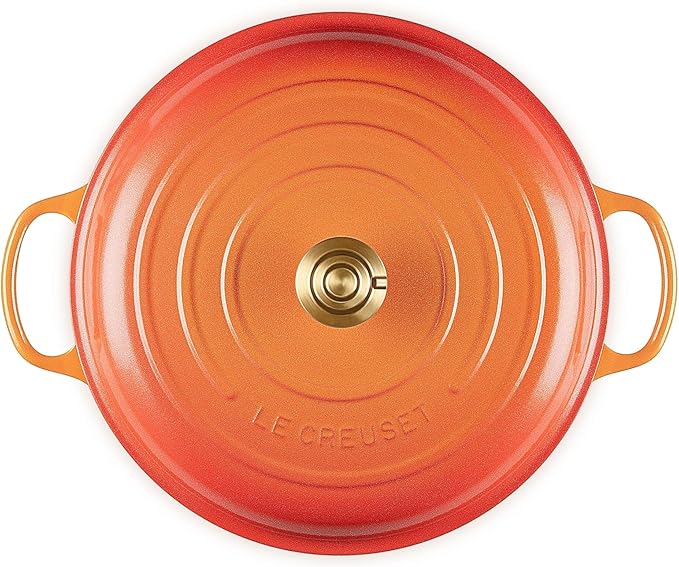 Le Creuset Enameled Cast Iron Signature Braiser 5 qt., Flamme Doree with Crucible Knob