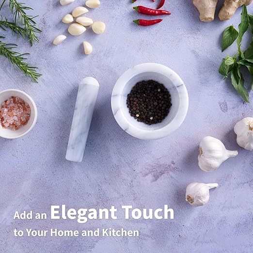 Marble Mortar and Pestle Set, 150ml, Spice Grinder, Herb Ginder, Unpolished Marble Spice Crusher, Kitchen Utensil (6"*H3-1/2)