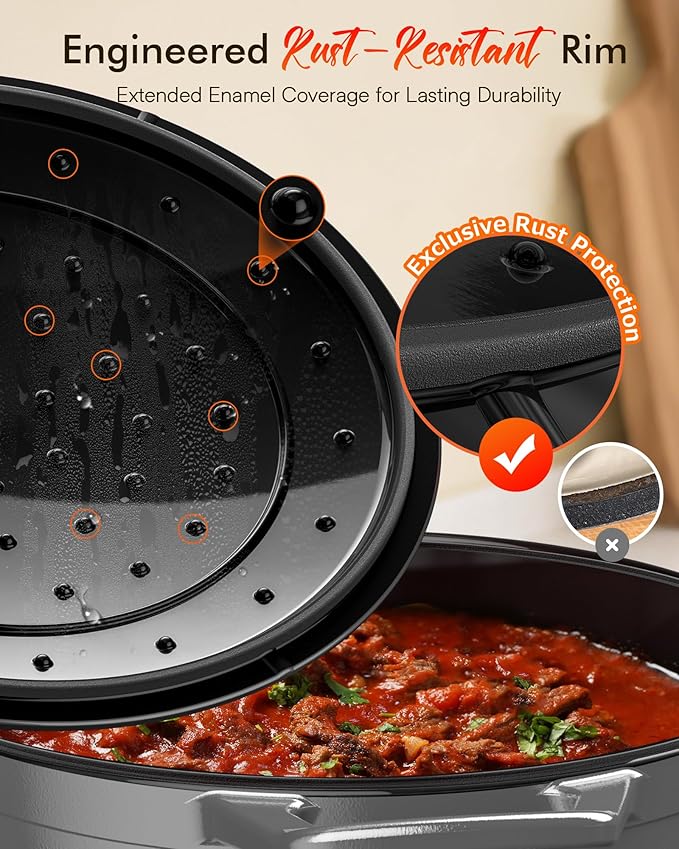 Nuwave 6QT Healthy Enameled Cast Iron Dutch Oven Pot with Lid, Heavy Duty 7-Layer Enamel, Enhanced Rust Protection, Dual Handles, Oven Safe to 500째F for Sourdough Bread Baking, Braise, Stew, Roast