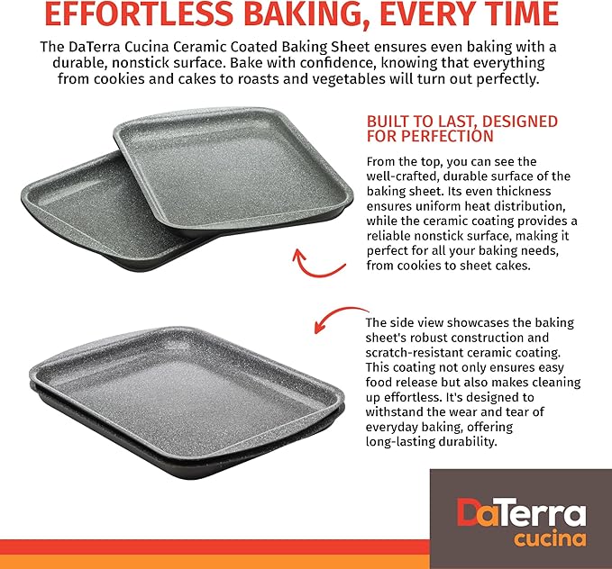DaTerra Cucina - Nonstick Ceramic Coated Baking Sheet Twin Pack ??16" x 11" x 1" Professional Grade, PTFE, Cadmium, Lead & PFOA Free, Oven Safe, Ideal for Baking, Roasting & Cooking