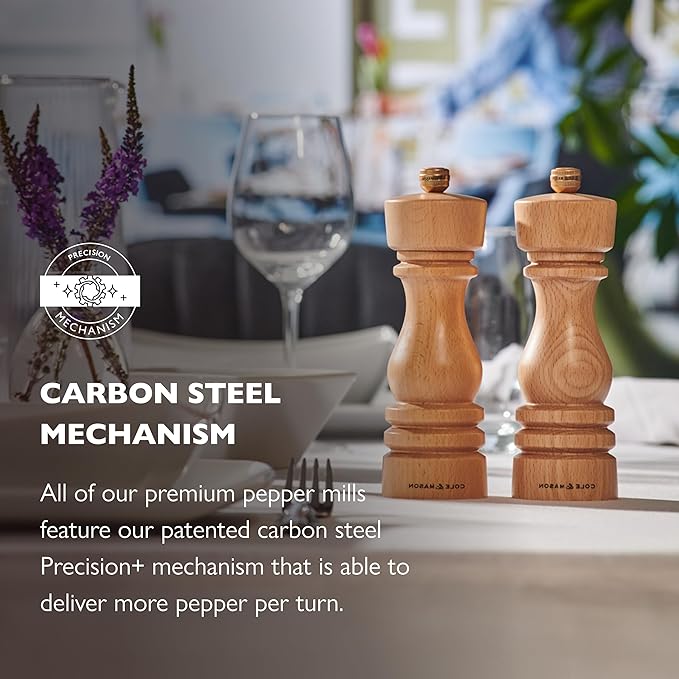 Cole & Mason London Refillable Spice Mill - Kitchen & Home Accessory - Table Black Pepper Grinder - Pepper Mill with Carbon Steel Mechanism - 7", Natural Beech
