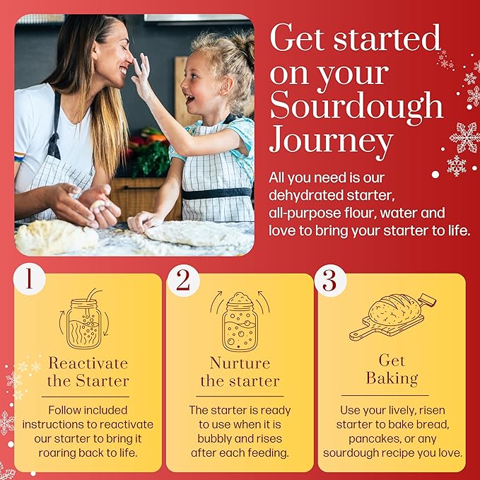 Gluten Free Sourdough Starter - 100+ Year Old Dehydrated Heirloom Style Sourdough Starter Kit for Sourdough Bread, Pizza, Buns, Pancakes, Muffins | Easy to Use | Beginner Friendly