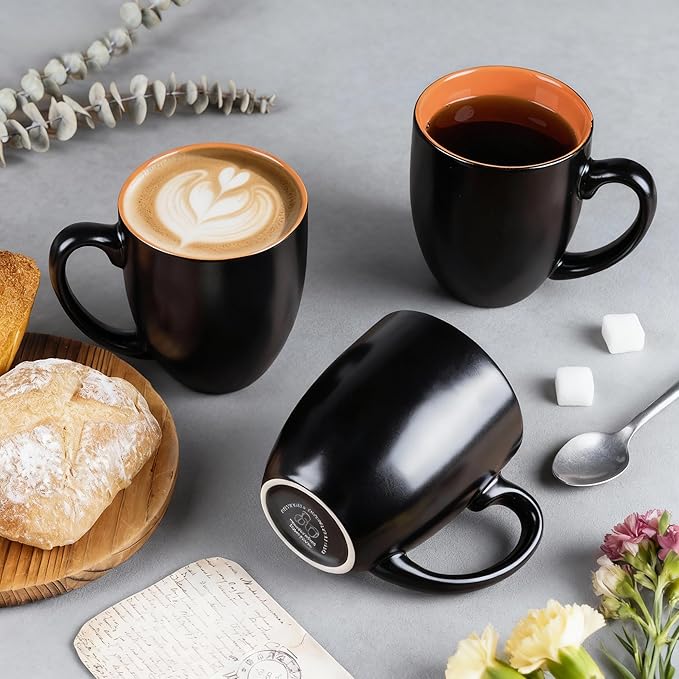 GBhome 12oz Coffee Mugs Set of 6, Large Ceramic Coffee Mugs for Man, Woman, Dad, Mom, Modern Coffee Mugs Set with handle for Tea/Latte/Cappuccino/Milk/Cocoa. Dishwasher&Microwave Safe,Orange