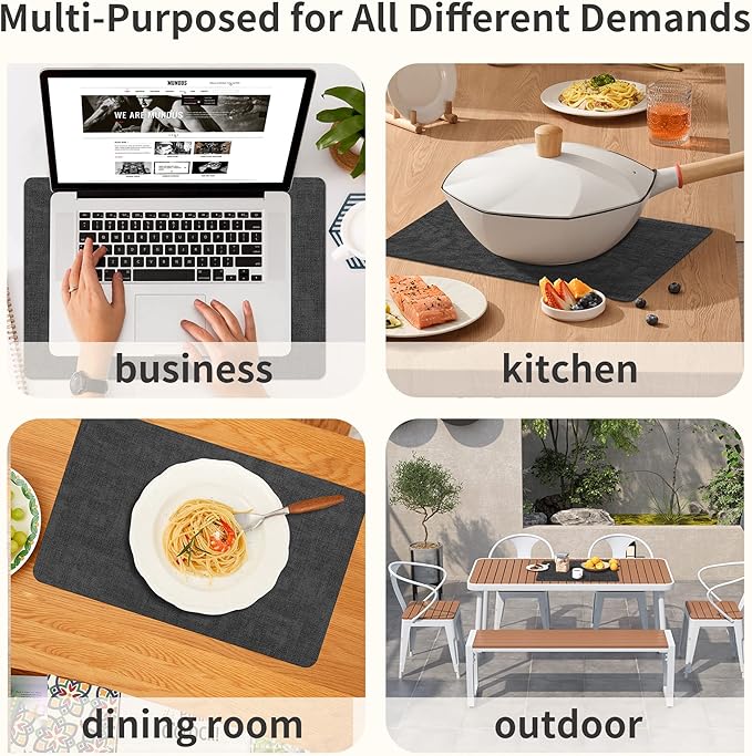 Maxpearl Faux Leather Placemats Set of 8 - Waterproof - Wipe Clean - Heat Resistant - Non Slip Dining Table Place Mats, Suitable for Indoor & Outdoor Use, 17?쇺셹12?쇺? Black