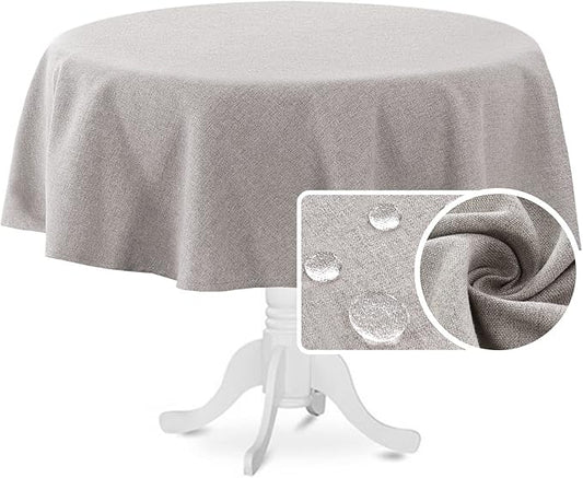 H.VERSAILTEX Linen Textured Tablecloth Round 70 inch Waterproof Decorative Table Cloth Spill-Proof Linen Look Cover for Party Table Extra Soft and Thick Fabric Wrinkle Free, Heather Taupe