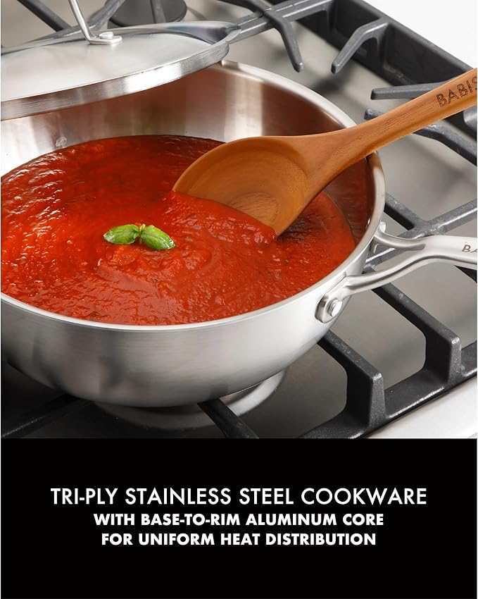 Babish 10-Piece Professional Tri-Ply Non-Toxic Pots and Pans Cookware Set ??Durable, Even Heat Distribution for Cooking and Baking