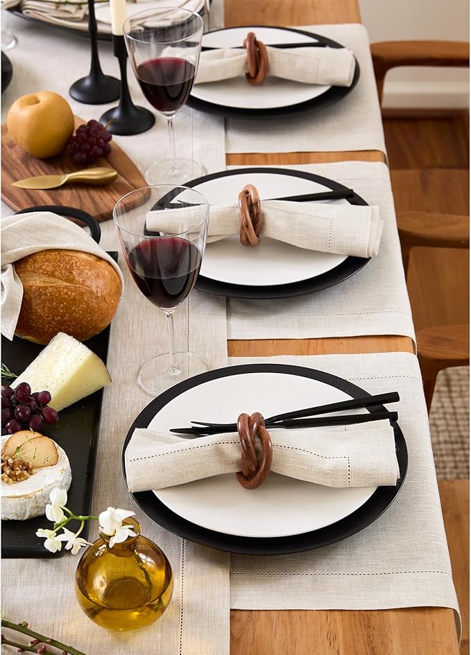Solino Home Linen Cloth Placemats Set of 6-100% Pure Linen Hemstitch Light Natural Placemats 14 x 19 Inch - Classic Hemstitch Table Place Mats for Spring, Easter