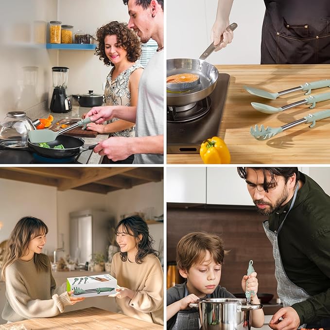 BONE Stylish Kitchen Utensils Set, Self-Standing Cooking Tools with Cute Croc Handle, Heat Resistant & BPA Free, Food Grade Silicone Cute Kitchen Utensils