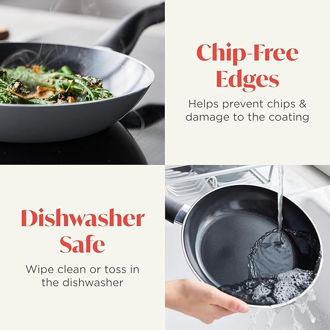 Deco 8??Nonstick Frying Pan Skillet, Made in Italy, Diamond Ceramic PFAS-Free, Dishwasher & Metal Utensil Safe, Durable Gloss Enamel Finish, Stay-Cool Handle, High Walls-Extra Room, Gray