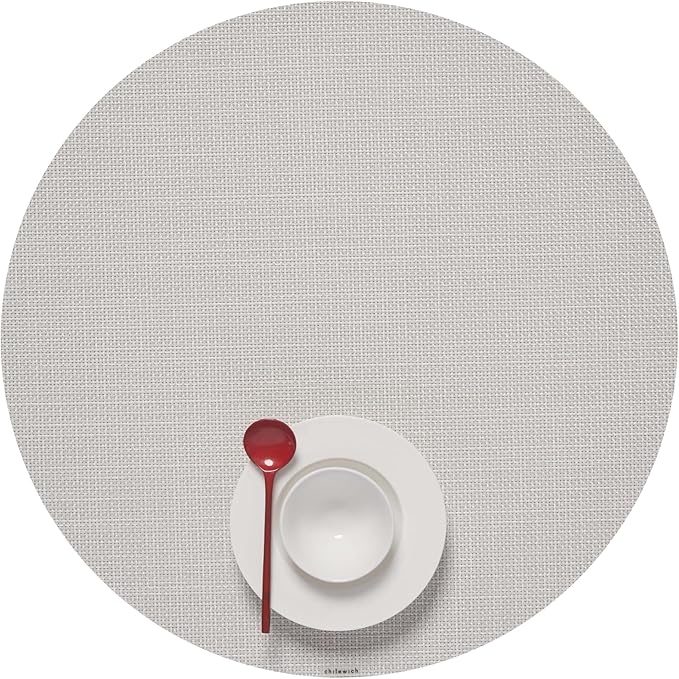 Chilewich Mini Basketweave Placemats in Sandstone - Set of 4 - Easy Care Woven Tabletop Textiles - Indoor/Outdoor - 15" Round