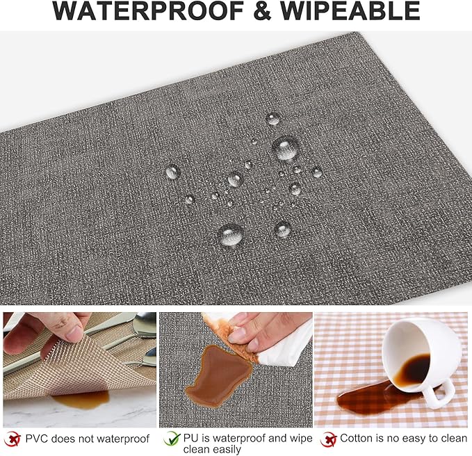 LANDVIEW Leather Heat Resistant Placemats Set of 6 Waterproof Wipeable Washable PU Table Mats,Easy to Clean Anti-Slip Place Mats (Smokey Grey, 6)