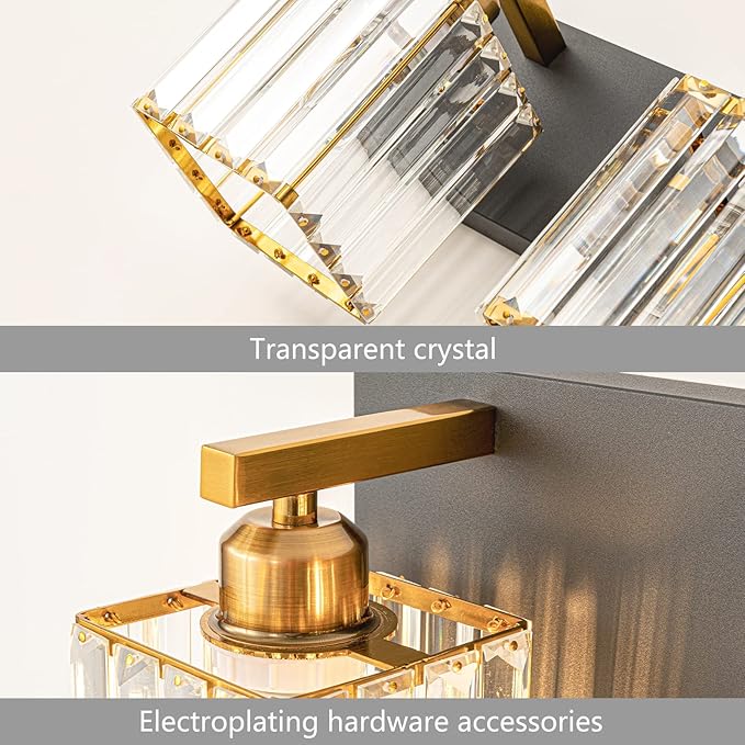 Modern Bathroom Vanity Light 4-Lights Black Gold Crystal Bathroom Wall Light Vanity Light Fixturesï¼?8.34-inch Modern Minimalist Design