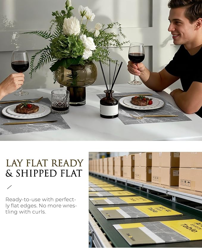Leetaltree Reversible Marble Placemats Set of 8 ??Ships Flat and Stays Flat, Durable Washable Vinyl PVC Placemats, Heat Resistant, Easy Wipe Clean (Gray Marble Pattern)