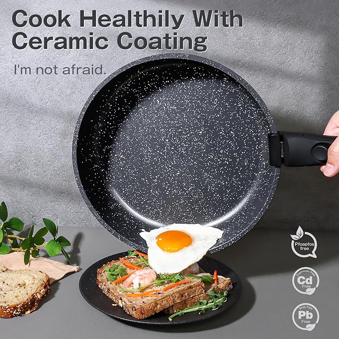 GiPP Ceramic Pots and Pans Set Non Stick, Nonstick Detachable Handle Cookware Sets, Non Toxic Induction Kitchen Pot and Pan with Removable Handle, Healthy RV Cookware, Dishwasher 竊냀ven Safe, 7 Piece